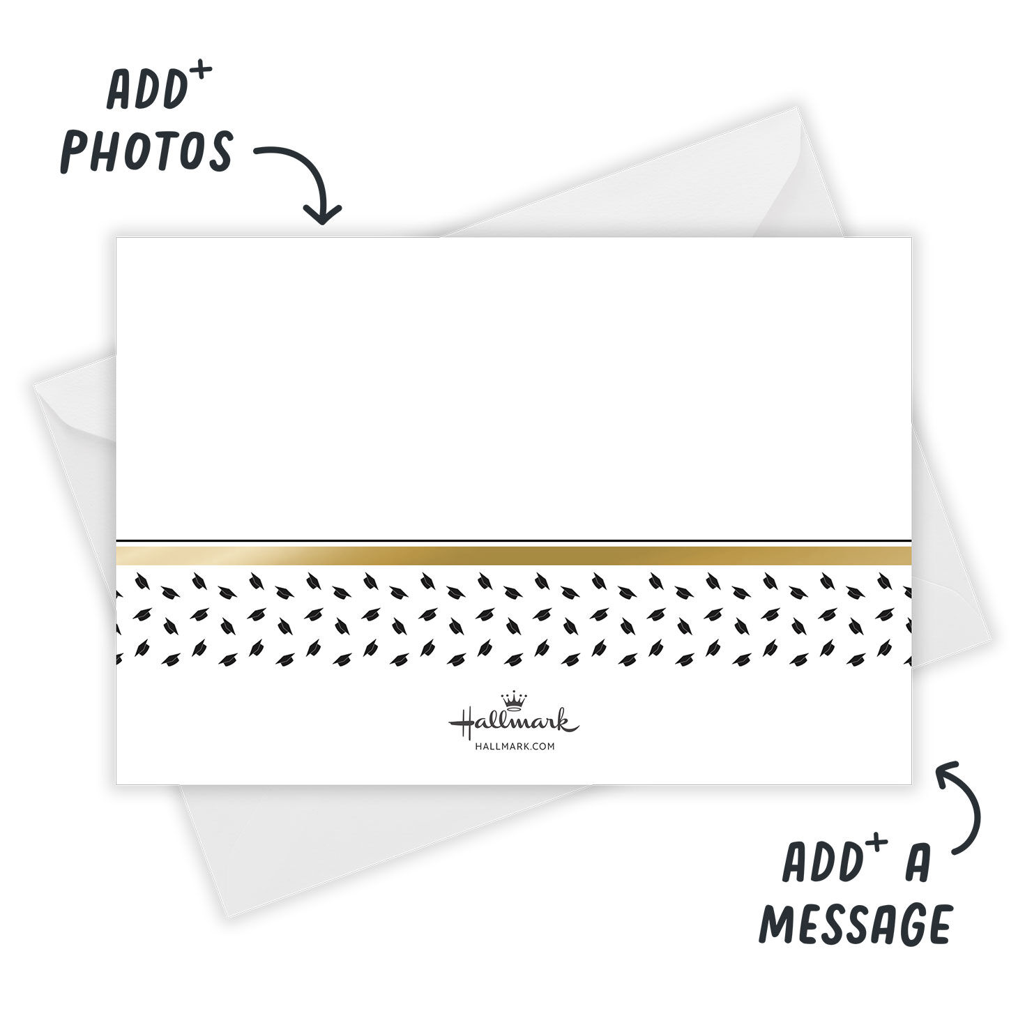 Gold Border Black Hats Grad Thank You Card Card back indicating personalization image number 3