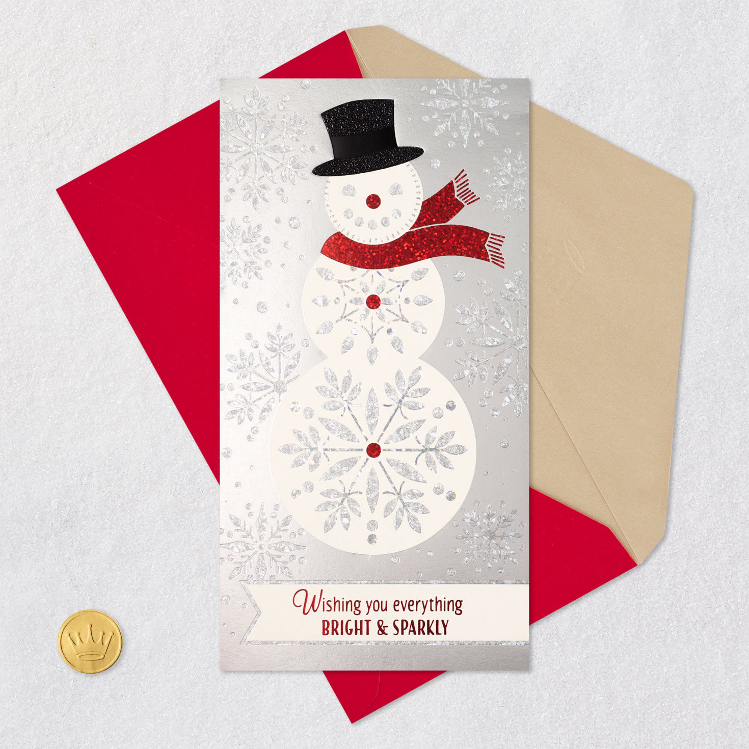 Glittery Snowman on Silver Gift Card Holder Card with envelope and Seal image number 7
