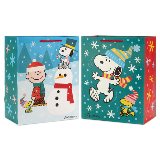 13" Peanuts® Snoopy and Friends 2-Pack Large Christmas Gift Bags, 