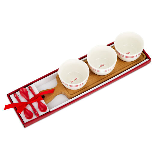 Snack Serving Bowl Trio With Spoons and Tray Holiday Hostess Bundle, 