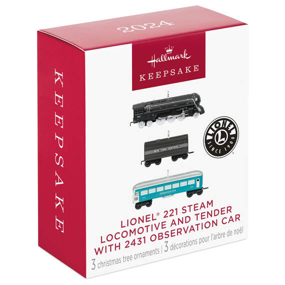 Mini Lionel® 221 Steam Locomotive and Tender With 2431 Observation Car Ornaments, Set of 3, , large image number 6