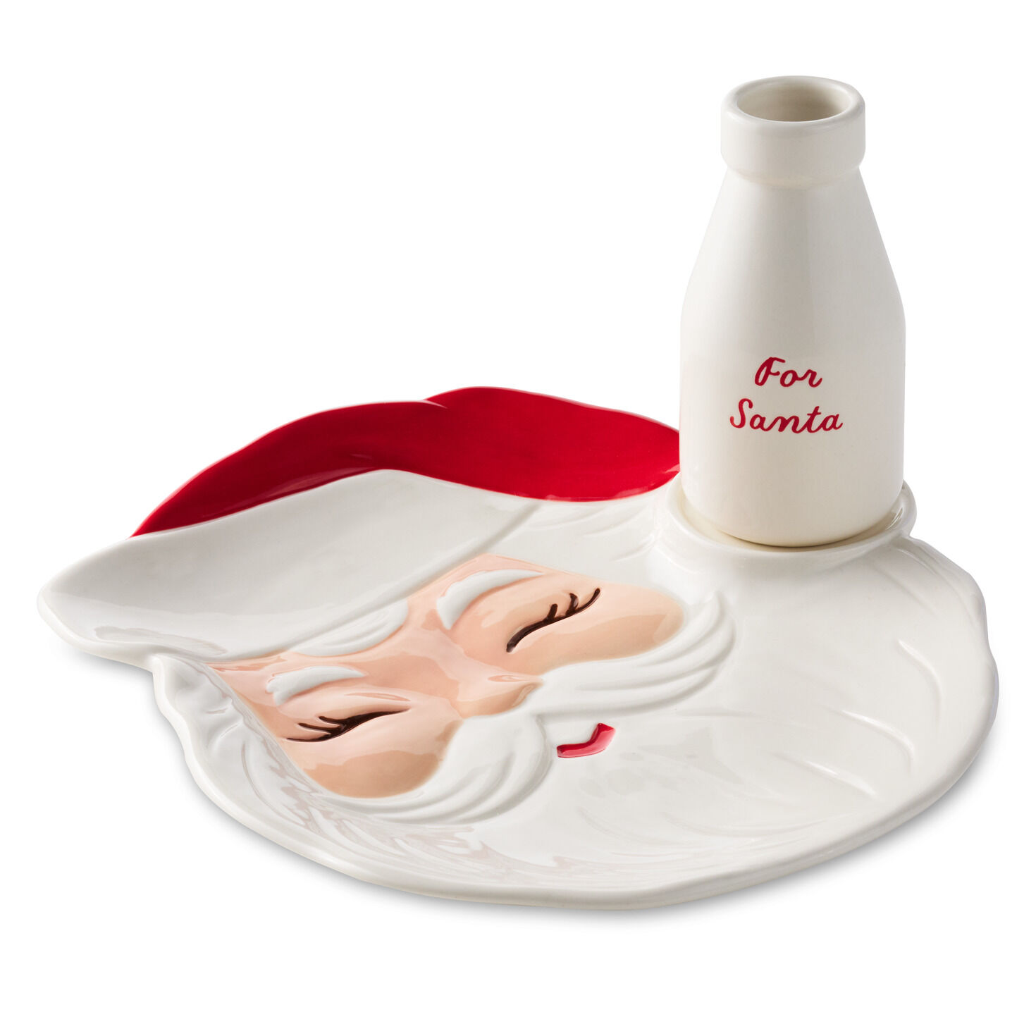 Santa Cookie Plate and Milk Bottle Christmas Gift Set