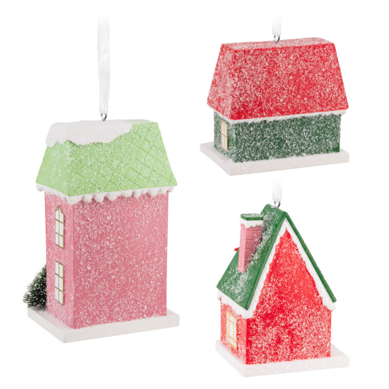 Set of 3 Festive Houses Christmas Ornaments back image number 6