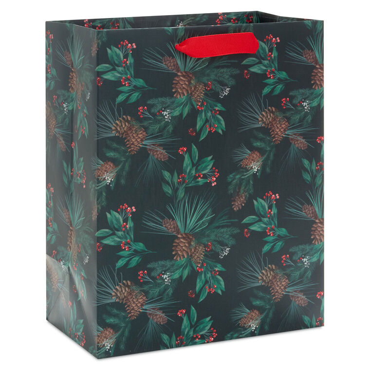 9.6" Pinecones and Berries Medium Holiday Gift Bag