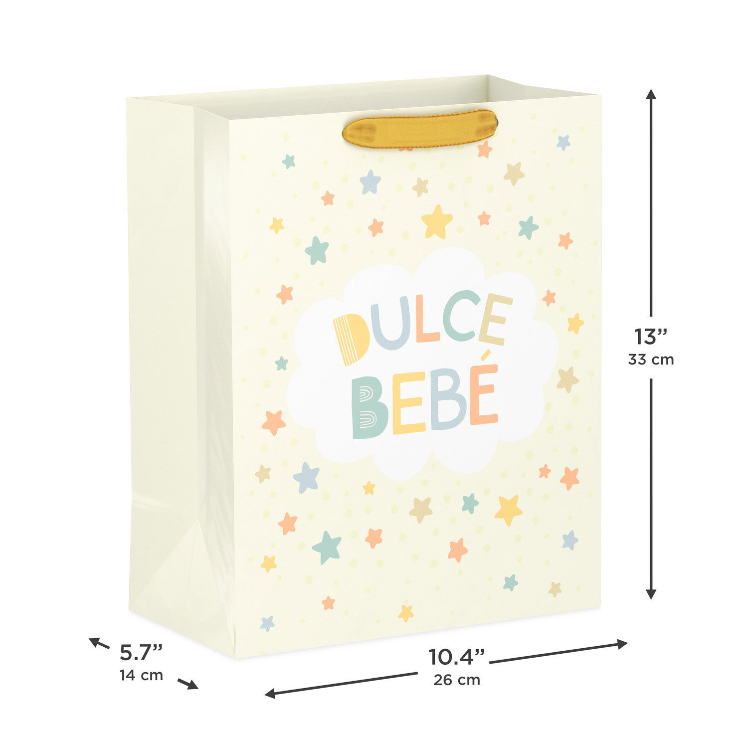 Spanish Language Stars on Pale Yellow Large Gift Bag measurement image number 3