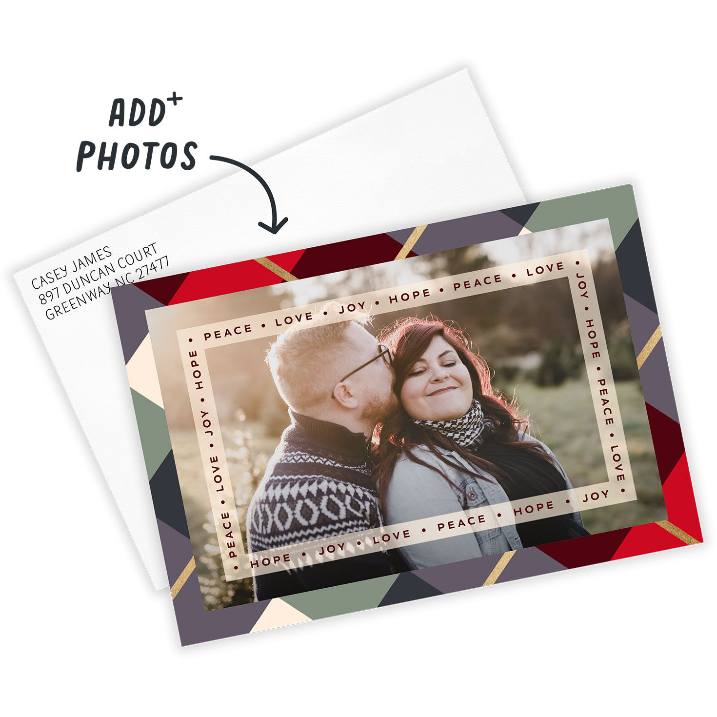 Peace and Love Plaid Flat Christmas Photo Card, , large image number 2