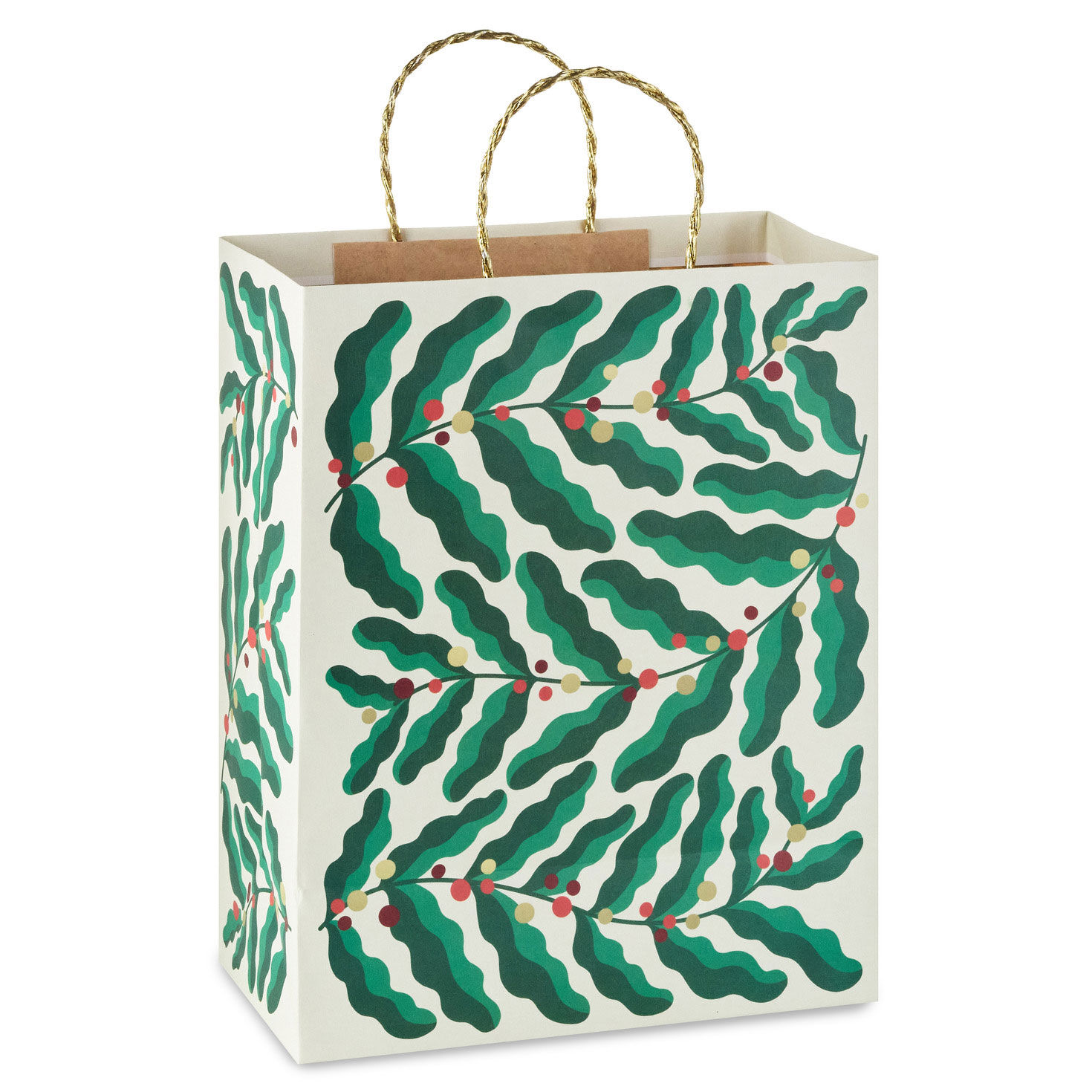 Modern Green Holly Leaves Large Holiday Gift Bag Back image number 6
