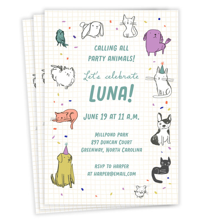 Party Animal Pets Flat Birthday Invitation