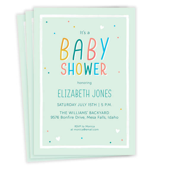 Colorful Confetti on Mint Baby Shower Invitation