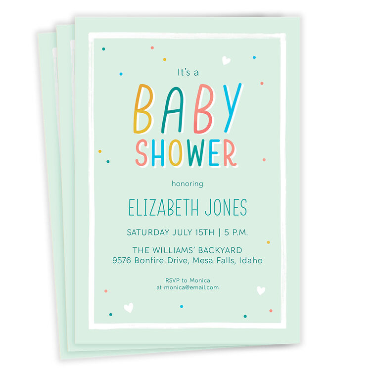 Colorful Confetti on Mint Baby Shower Invitation