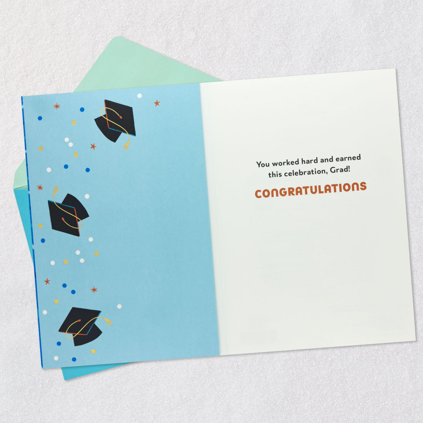 Blue and Gold Light Up Graduation Card with Music Open card with envelope image number 3