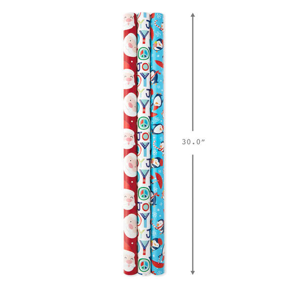 Bright Joy 3-Pack Kids Reversible Christmas Wrapping Paper Assortment, 120 sq. ft., , large image number 3
