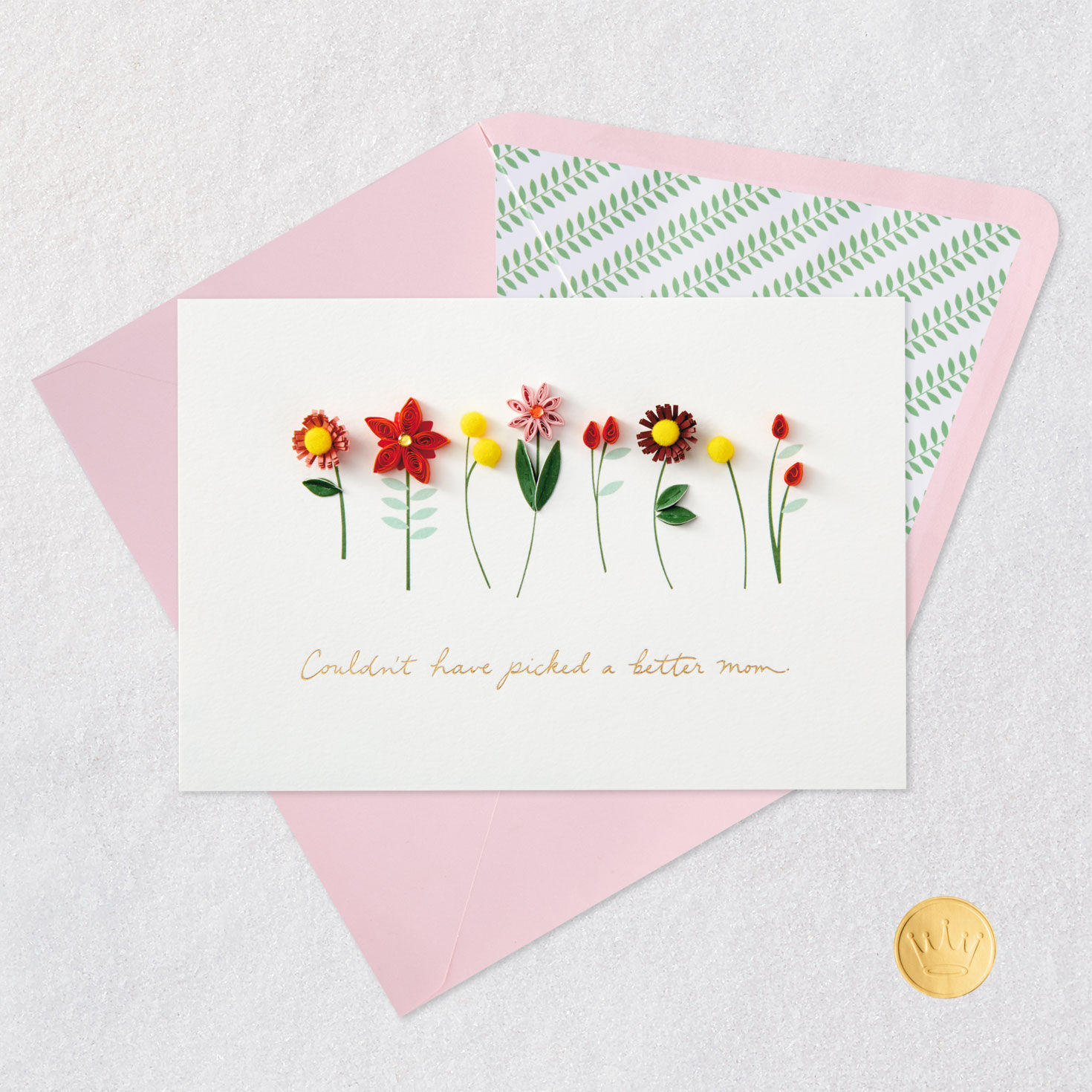 Quilled Paper Flowers Handmade Mother's Day Card for Mom Card Front with Envelope and Gold Seal image number 6