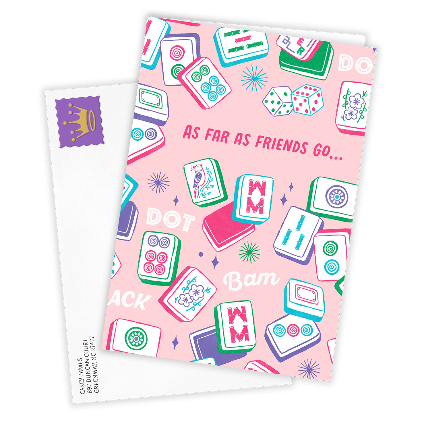 Pink Mahjong Tiles Personalized Friend Card Card Front with Envelope image number 2