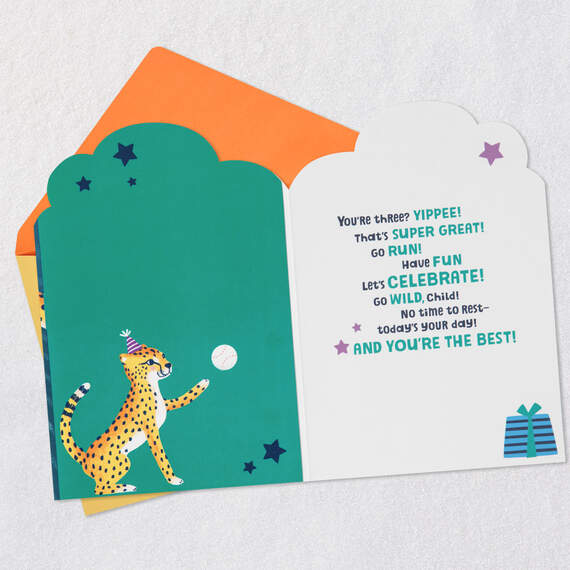 Yippee, You're 3 Sporty Cheetahs 3rd Birthday Card, , large image number 3