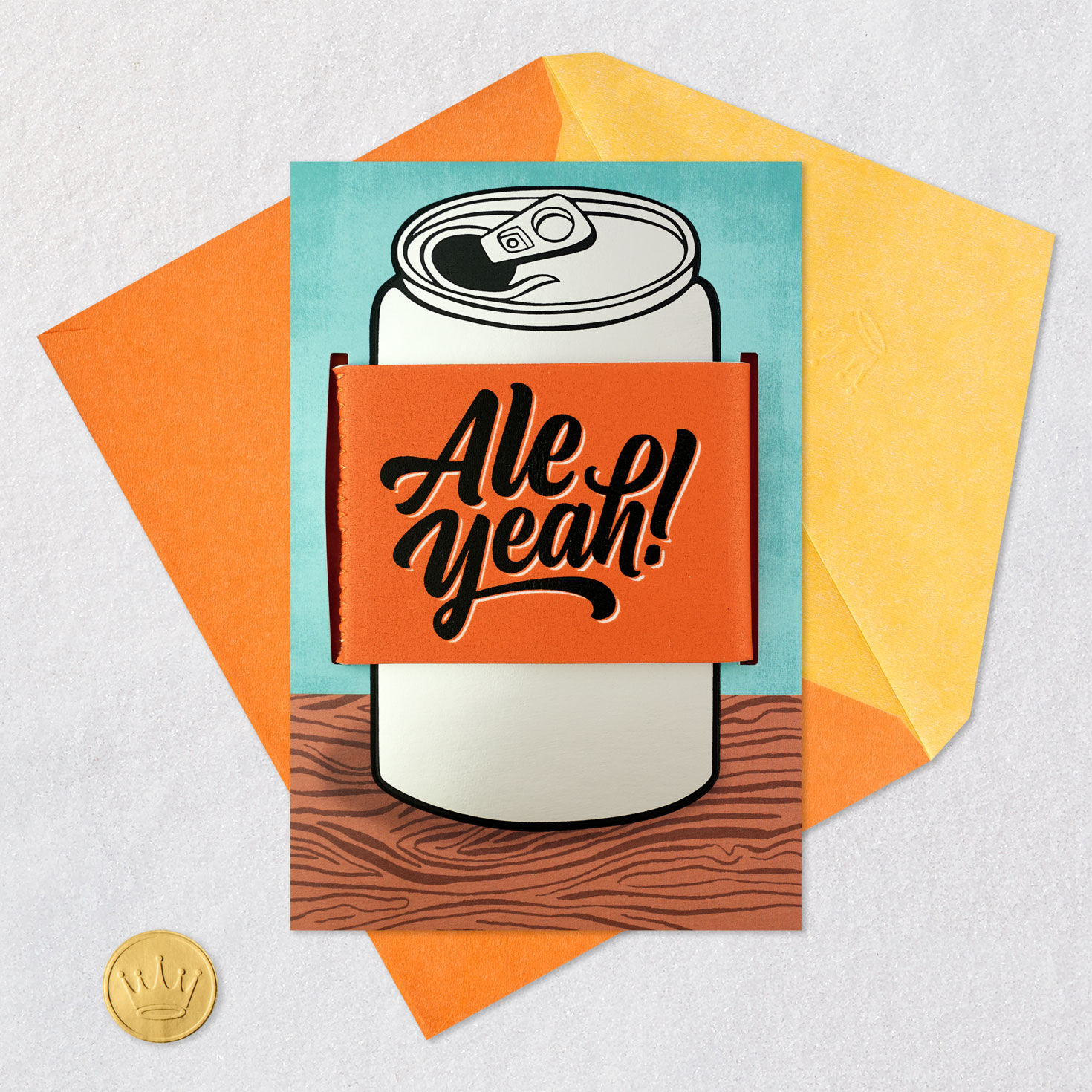 Beer Can Funny Birthday Card With Can Cooler Card Front with Envelope and Gold Seal image number 6