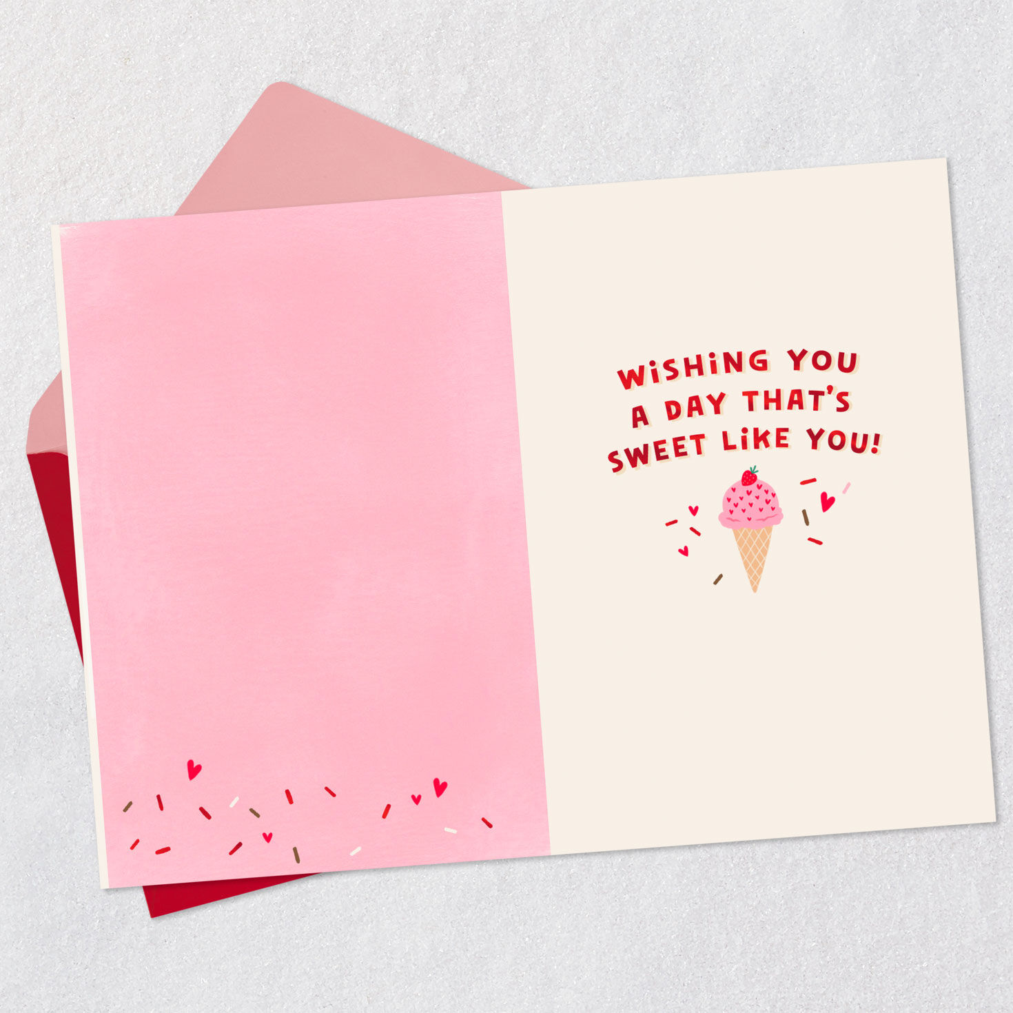 Pink Ice Cream Cone Valentines Day Card for Niece Open card with envelope image number 3