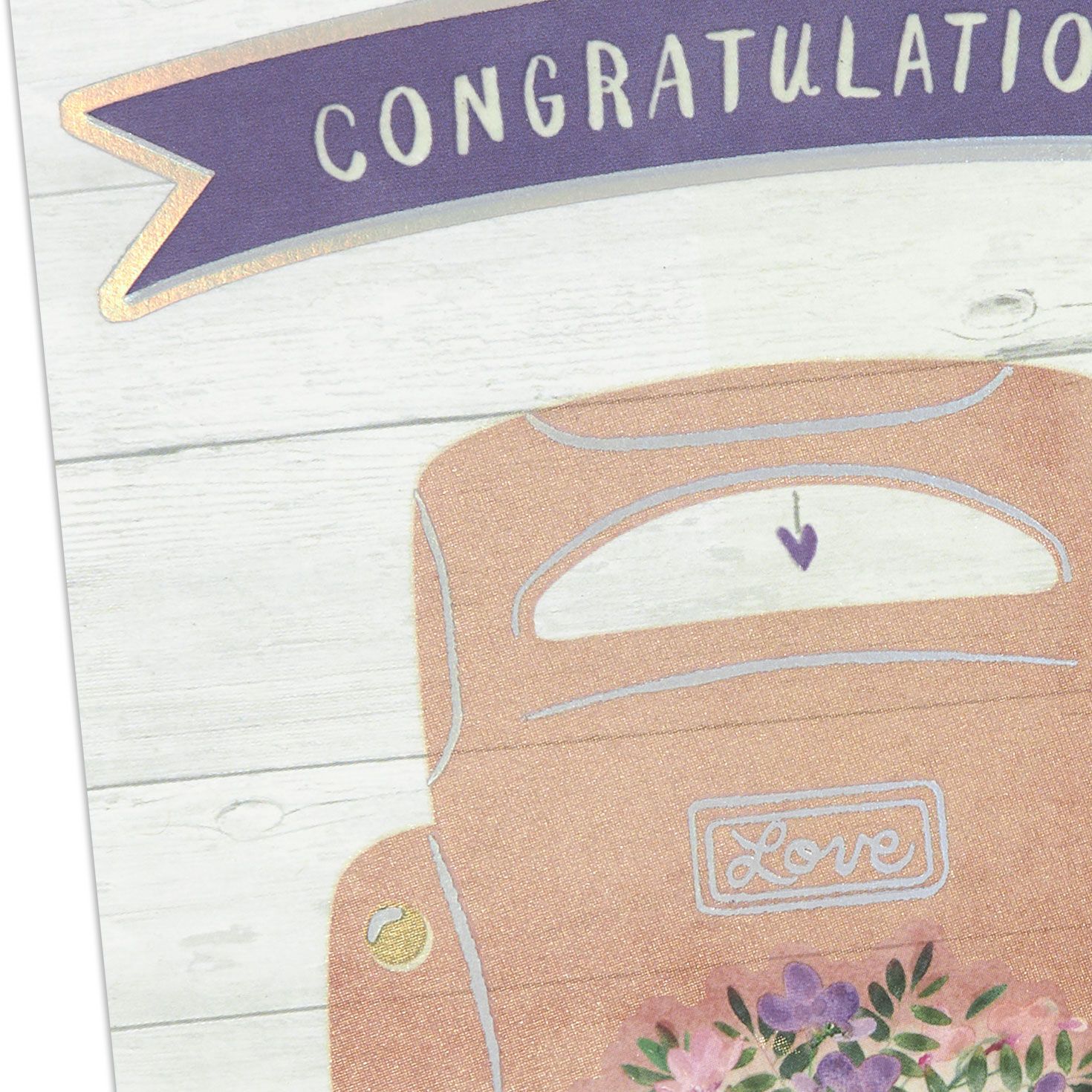 Decorated Vintage Car Wedding Congratulations Card Card Front Detail image number 4