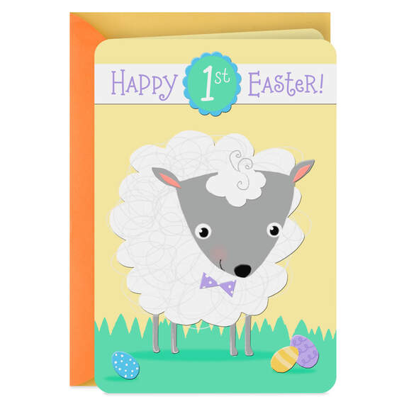 Cute and Cuddly Lamb First Easter Card for Baby Boy
