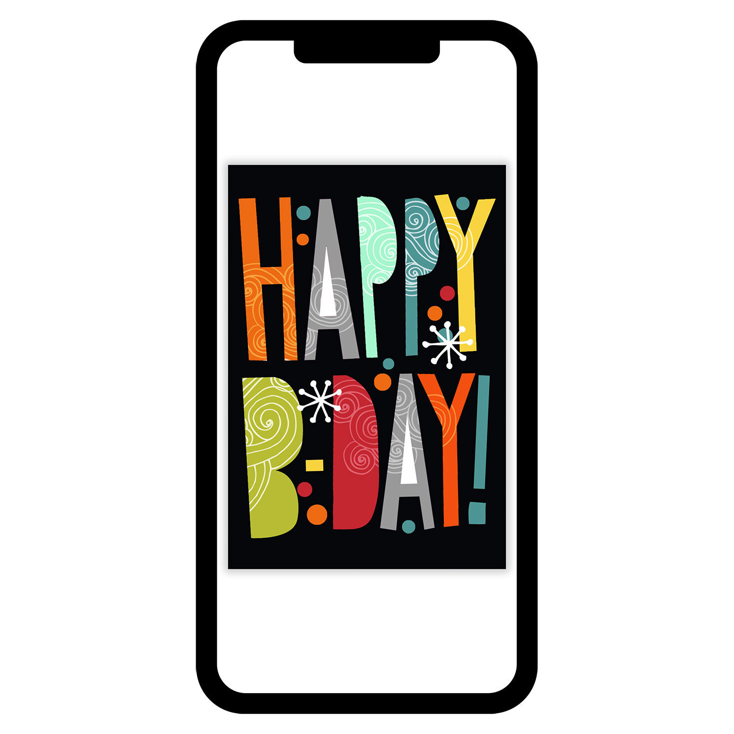 Happy BDay Colored Letters Personalized Birthday Card phone with card front image number 1