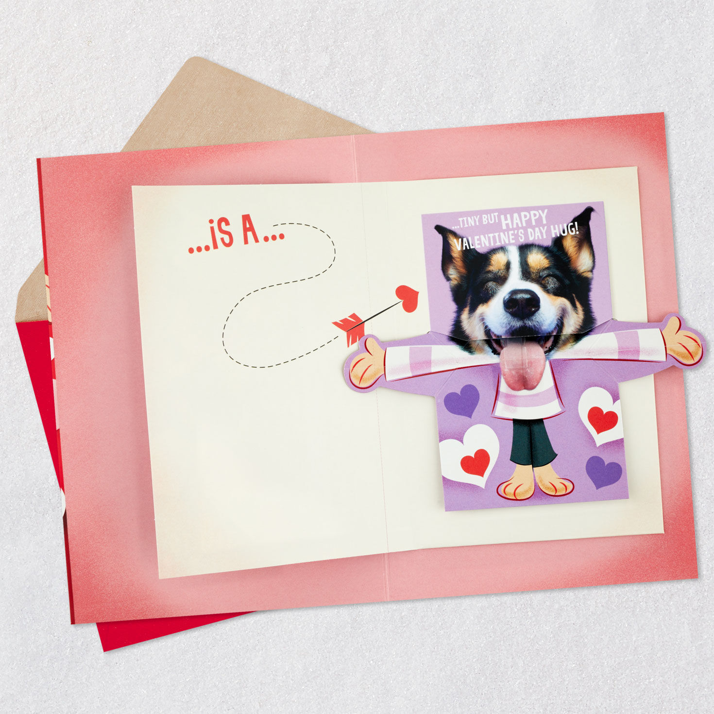 Hugging Dog Musical Pop-Up Valentine's Day Card Open card with envelope image number 7