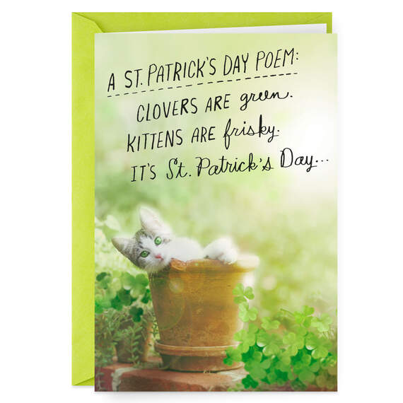 Frisky Kitten and Clover Poem Funny St. Patrick's Day Card, , large image number 1