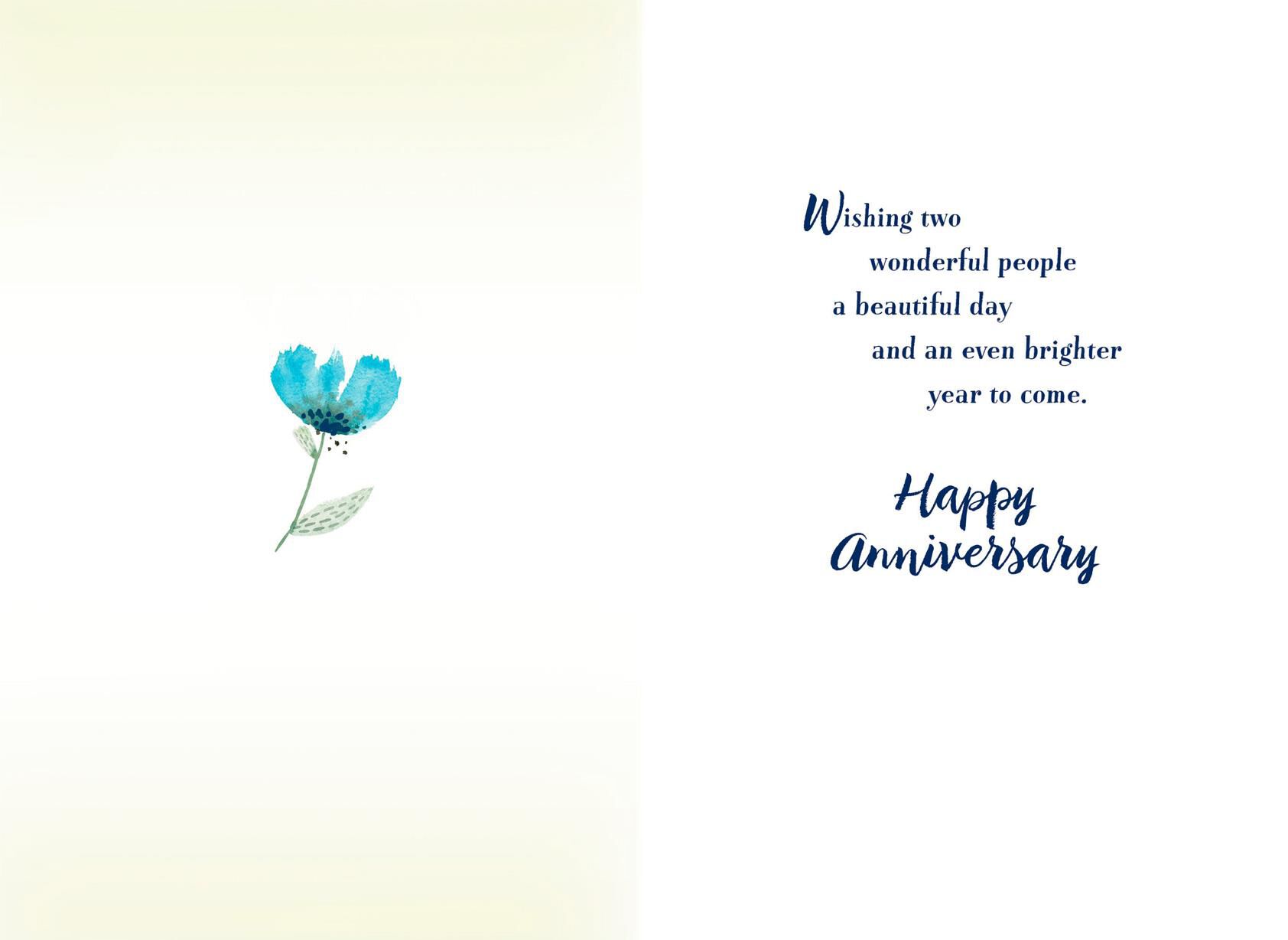 Blue Flower Anniversary Card for Grandson and His Wife