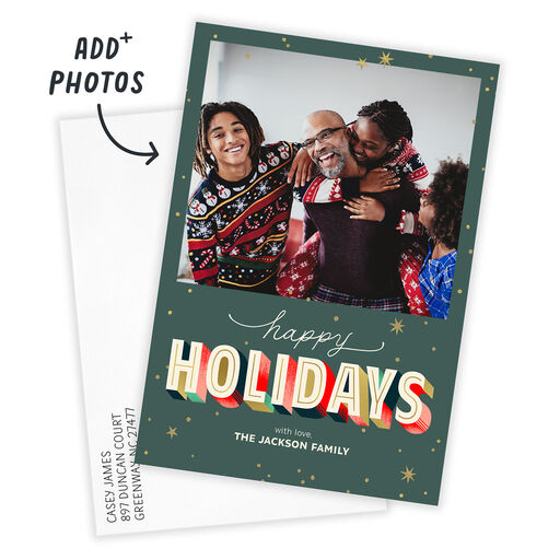 Colorful Shadowed Lettering Flat Holiday Photo Card, 