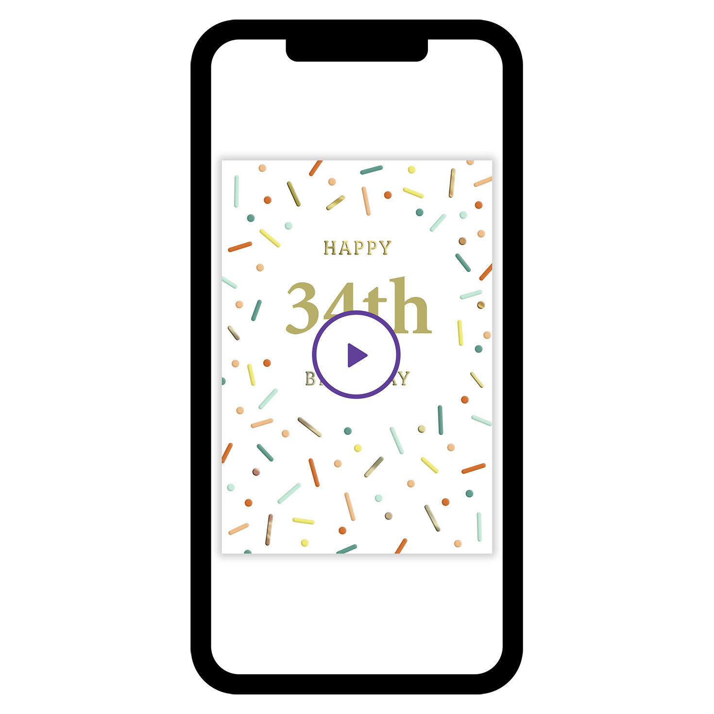 Happy 34th Confetti Personalized Birthday Card phone with card front image number 1