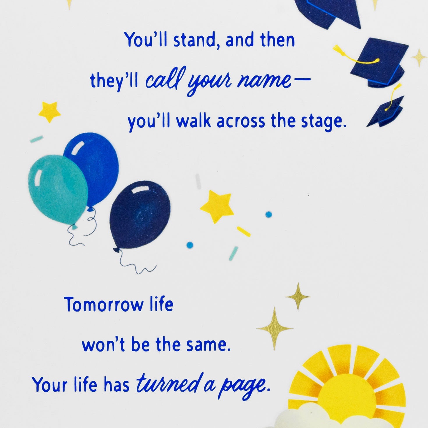 Blue and Gold Grad Icons on White Graduation Card Sentiment image number 2