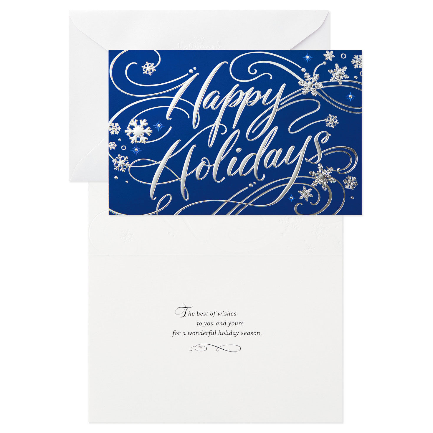 Blue and Silver Boxed Christmas Cards Bulk Pack Card Front with Sentiment image number 2