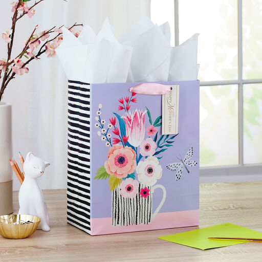 13" Flowers in Mug Large Mother's Day Gift Bag With Tissue, 