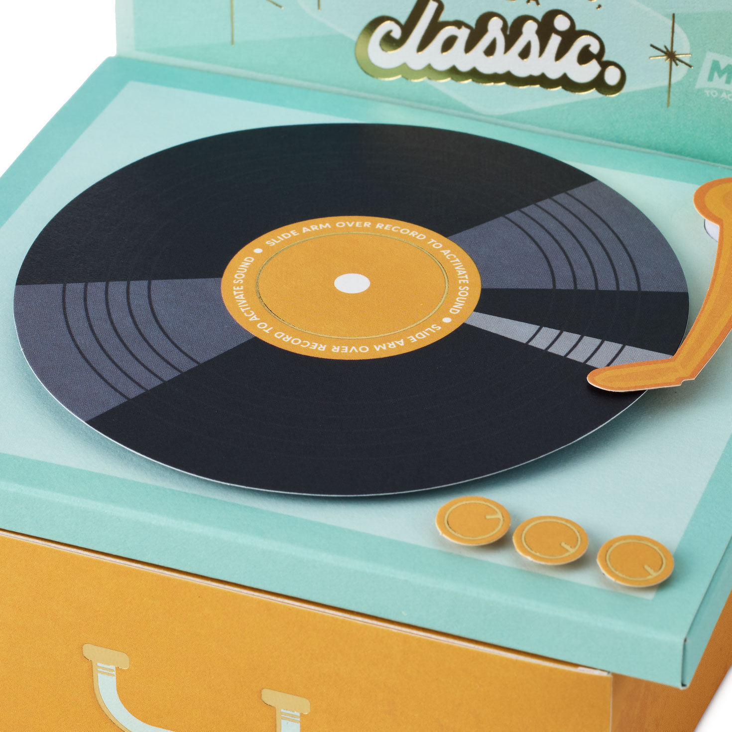 Retro Record Player Pop-Up Birthday Card with Music Card Front Detail image number 4