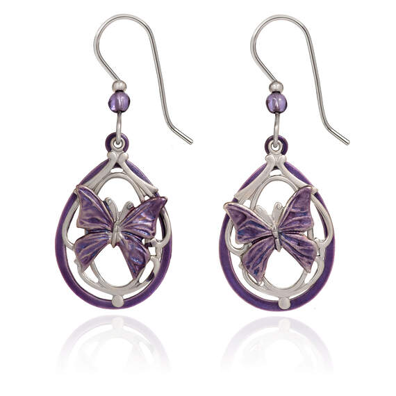Silver Forest Butterflies Silver and Purple Drop Earrings, , large image number 1