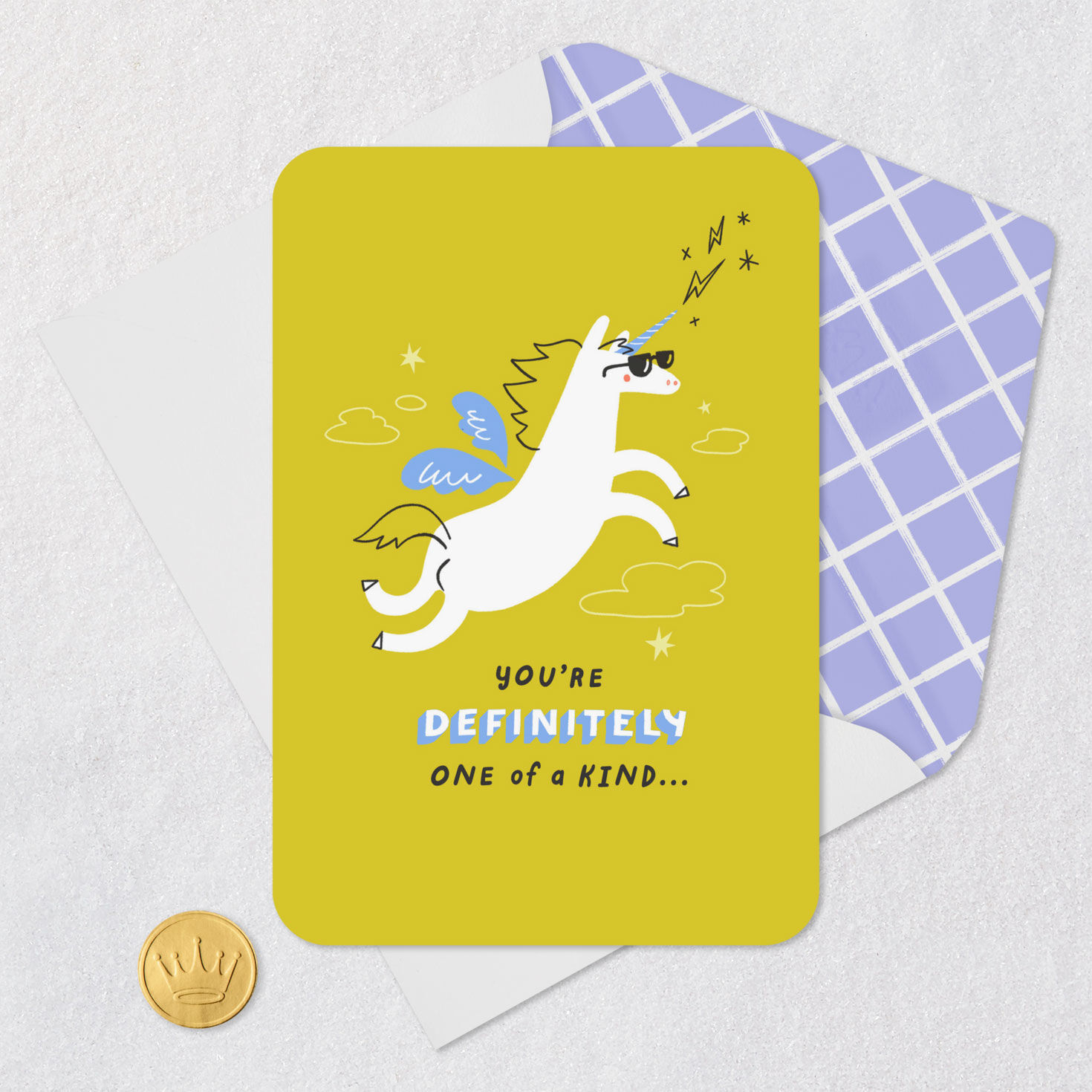 Unicorn in Sunglasses Kids Card Card Front with Envelope and Gold Seal image number 5