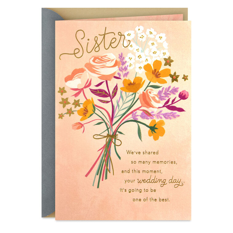 Flower Bouquet Sister Wedding Card Card Front image number 1