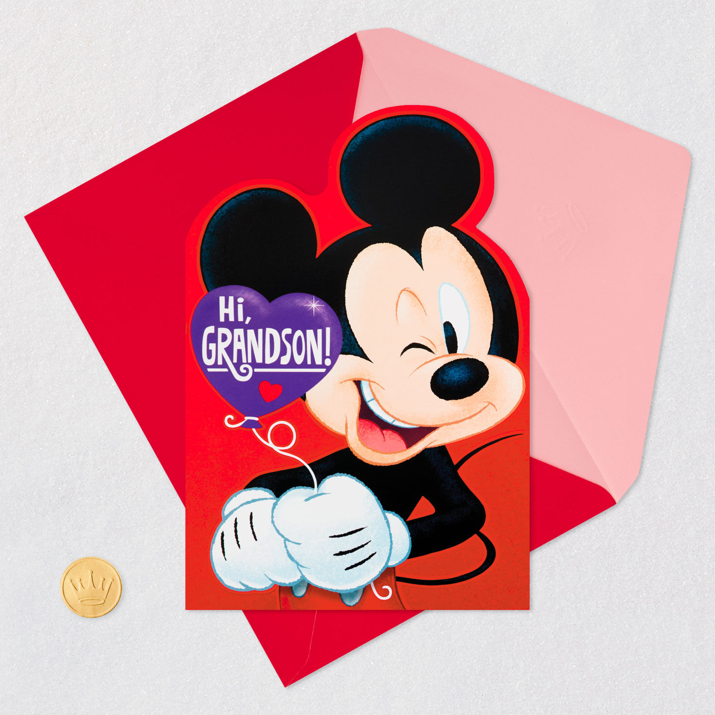 Mickey Mouse Grandson Valentine's Day Card Card Front with Envelope and Gold Seal image number 5