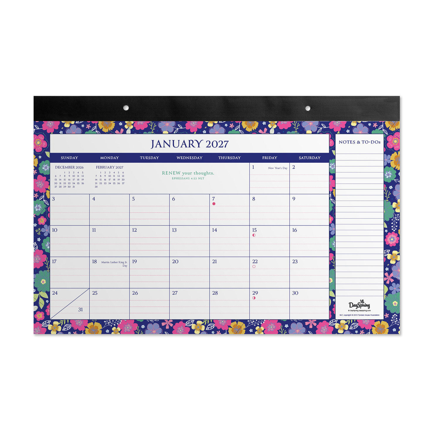 Floral 2027 Desk Calendar, 17x11, 12-Month