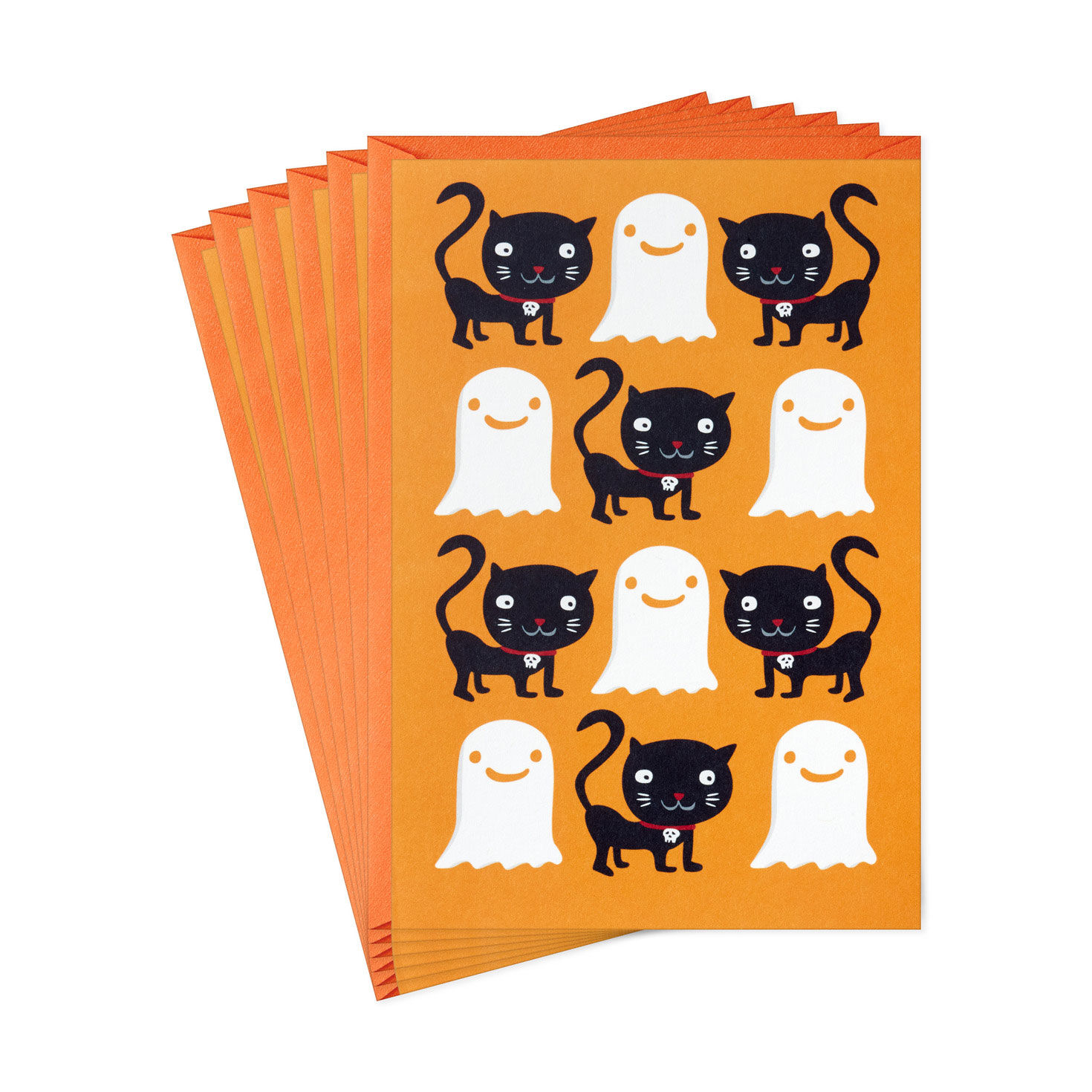Checkerboard Ghosts and Black Cats Halloween Cards, Pack of 6
