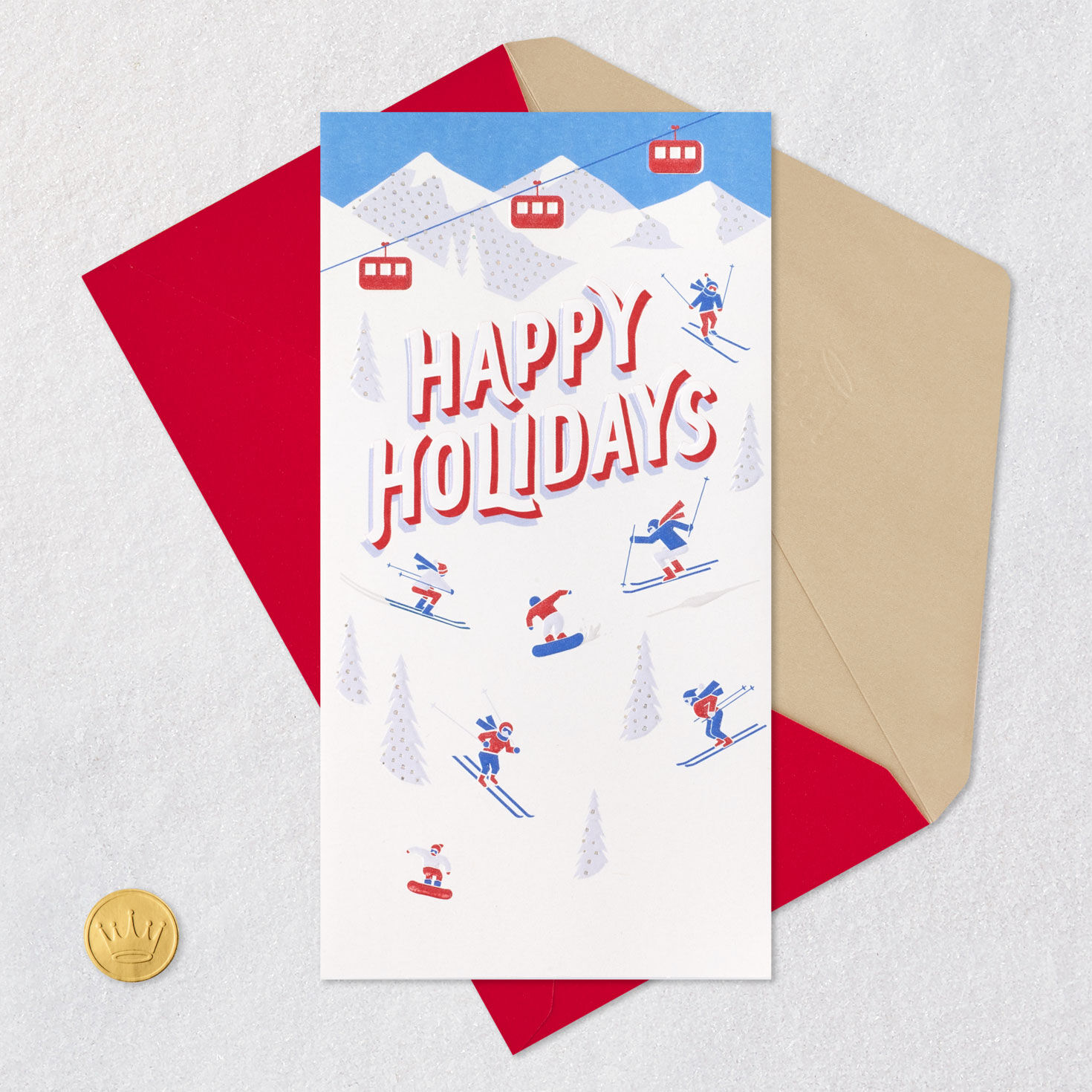 Skiing and Snowboarding Holiday Gift Card Holder Card with envelope and Seal image number 7