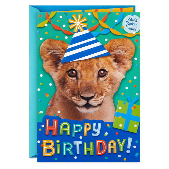 Fun Little Guy Lion Birthday Card With Sticker