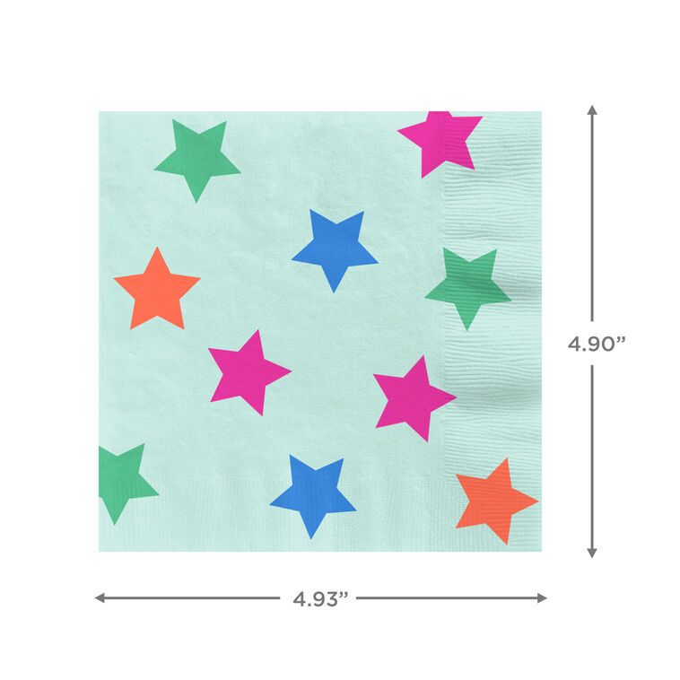 Colorful Stars on Mint Cocktail Napkins, Set of 16, , large image number 3