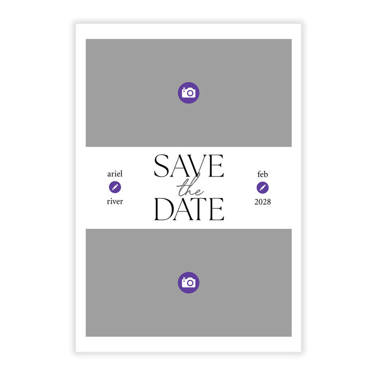 Simple Two Photos Personalized Save the Date Card Card Front indicating personalization image number 5