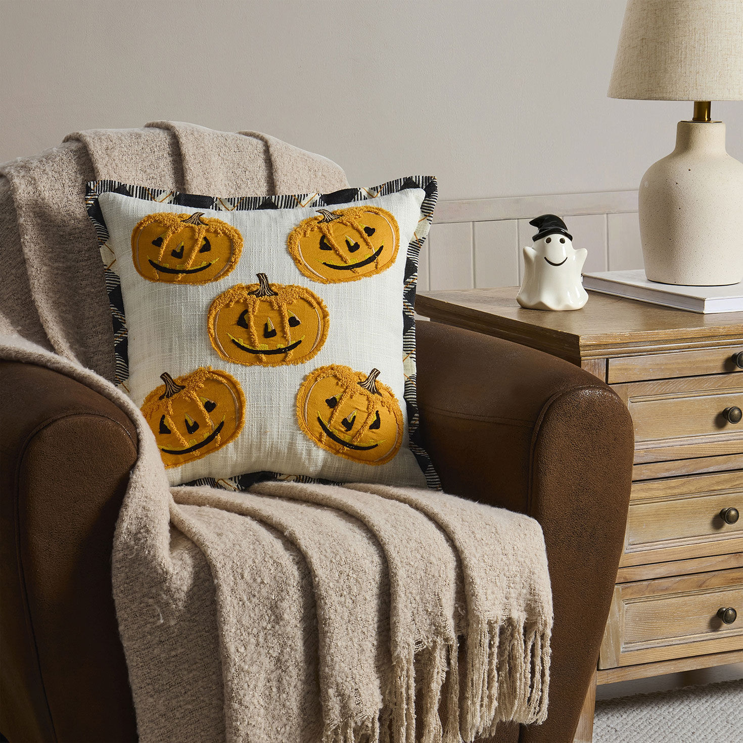 Hallmark Howla Pumpkin Pillow 18x18 in use image number 5