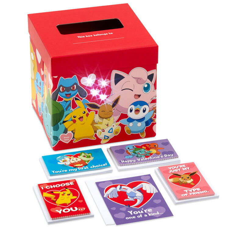 Pokémon Full of Adventure Kids Classroom Valentines Set With Cards and Light-Up Mailbox With Sound