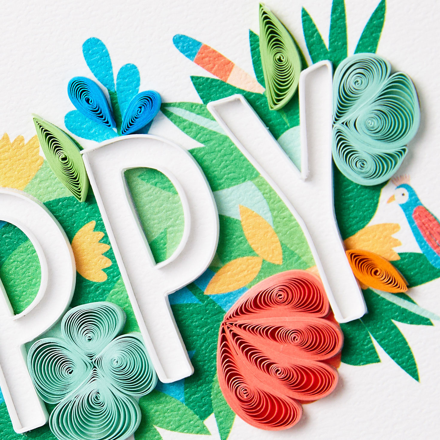 Tropical Flowers Quilling Papercraft Birthday Card Card Front Detail image number 4