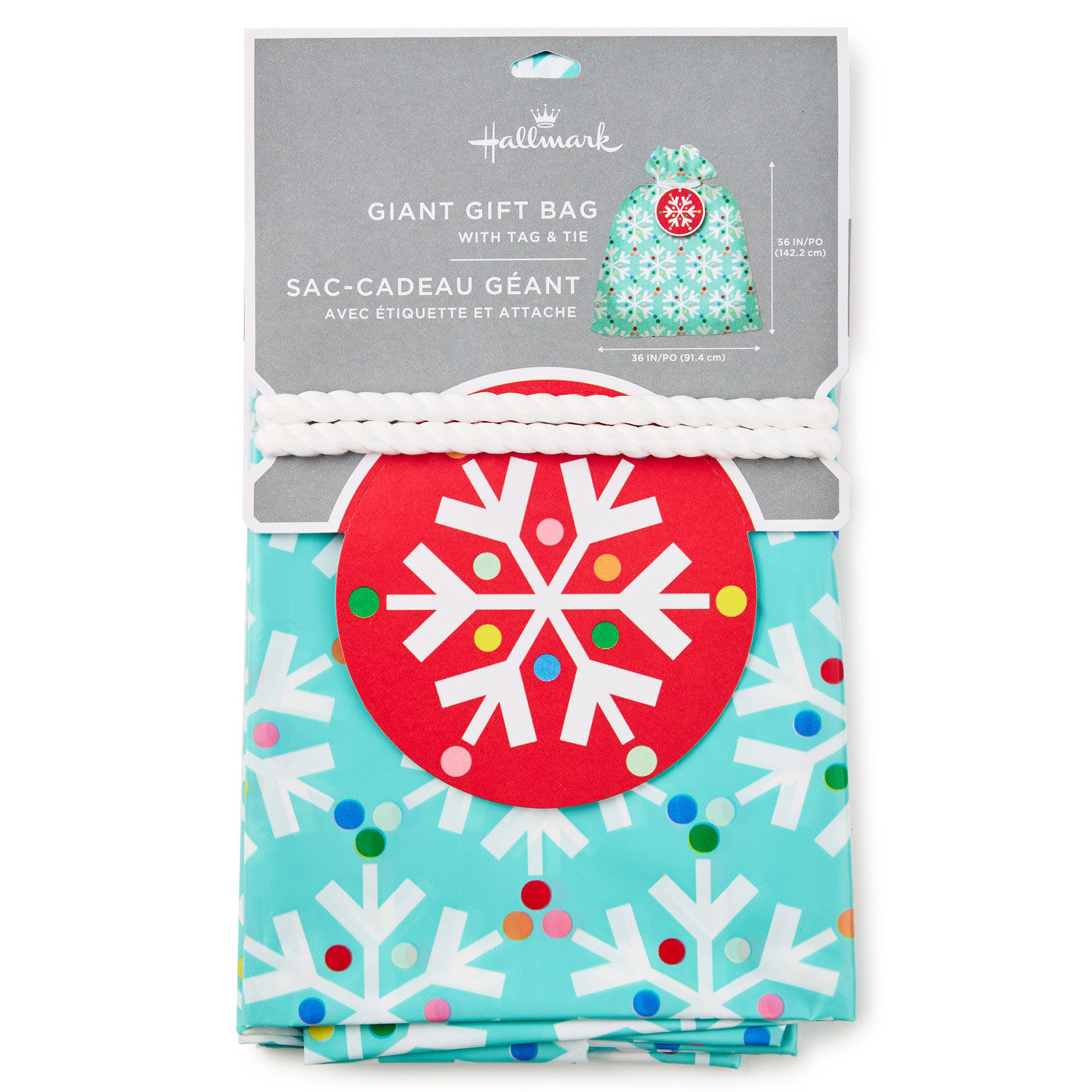 Snowflakes on Blue Giant Plastic Holiday Gift Bag package image number 6