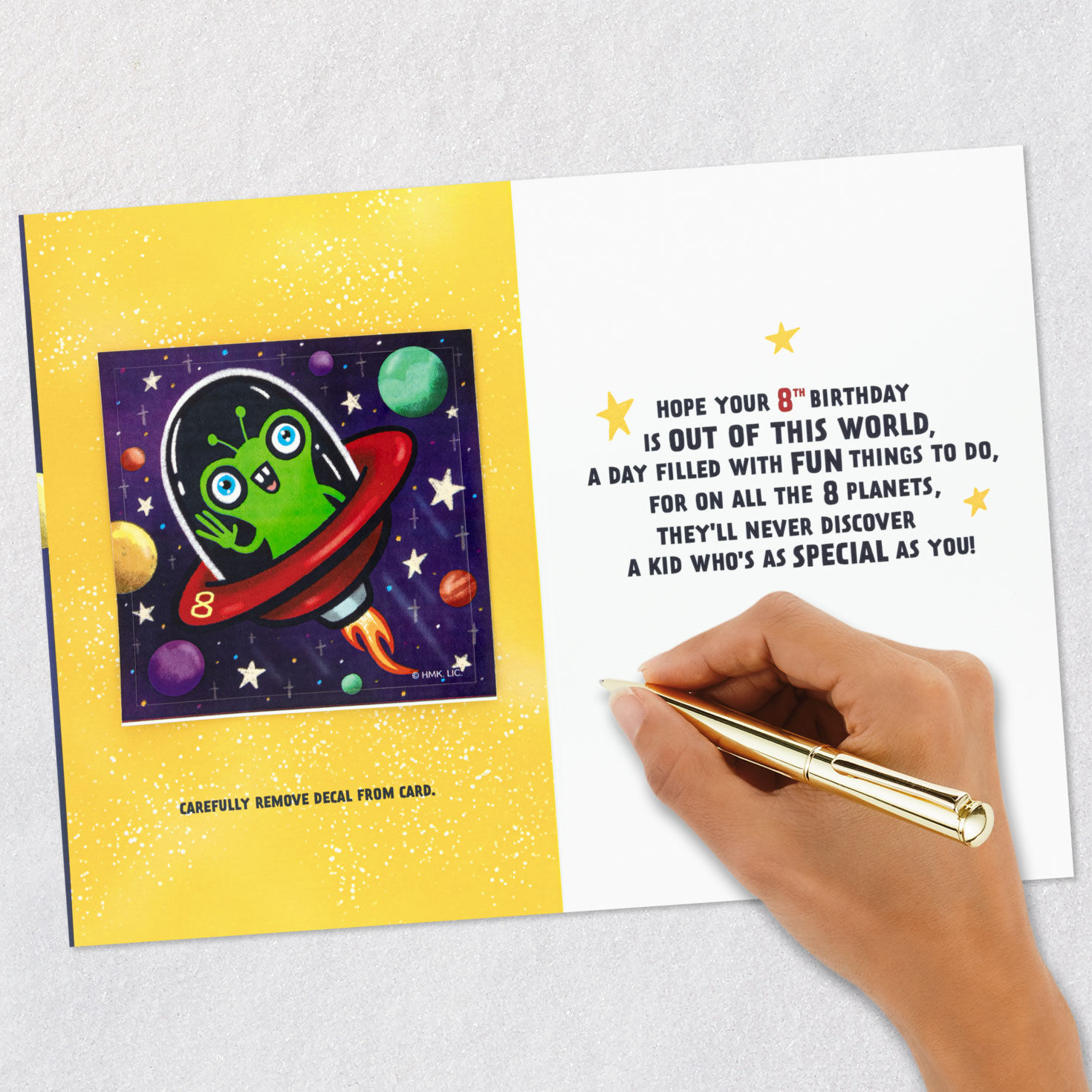 Outer Space 8th Birthday Card With Alien Decal signing card image number 8