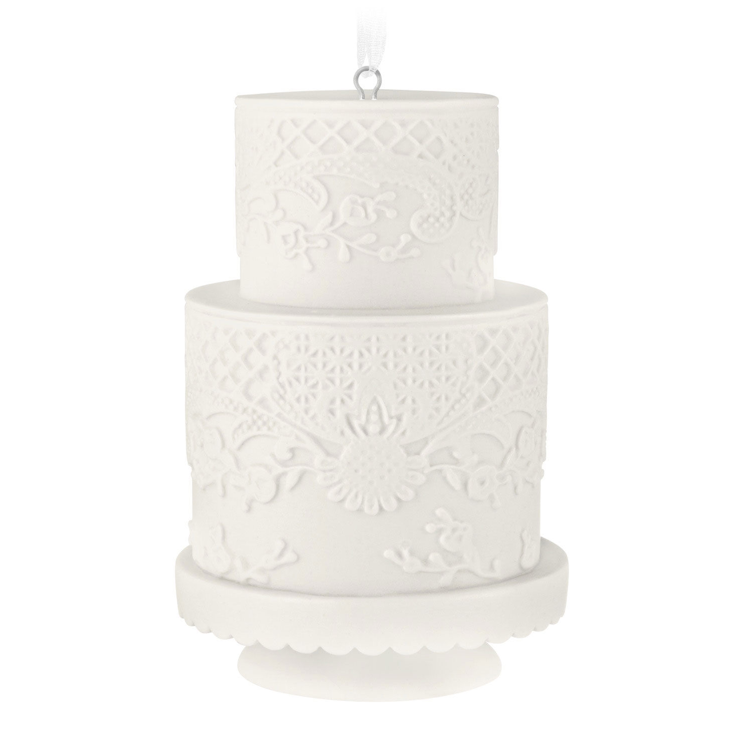 White Tiered Wedding Cake Keepsake Ornament back image number 6