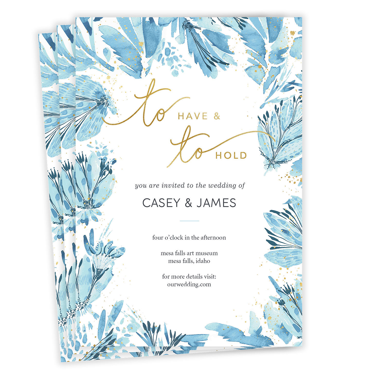 To Have and To Hold Blue Florals Wedding Invitation
